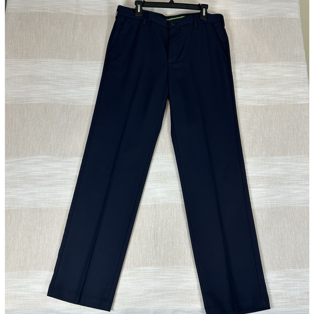 IZOD Men's Golf Pants Sz 34x34 Navy Blue Flex Waist Flat Front Performance Pants
